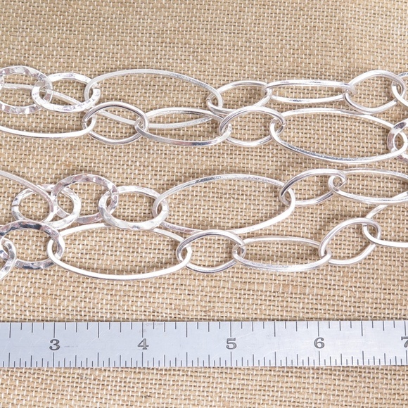 Signed C 40" Long Silver plated Oval Ring Necklace Charming Charlie - Picture 4 of 4